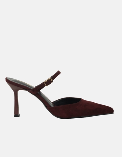 Εικόνα της Suede mules Ελληνικής κατασκευής σε μυτερή γραμμή Μπορντώ