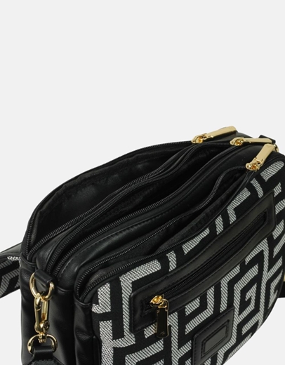 Εικόνα της Χειροποίητη τσάντα ώμου μαίανδρος με μαγνητικό κλίπ Μαύρο