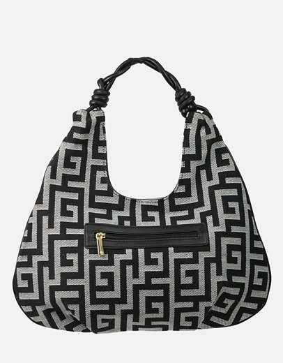 Εικόνα της Xειροποίητη τσάντα χειρός με μαίανδρο με ιδιαίτερο σχέδιο L Μαύρο