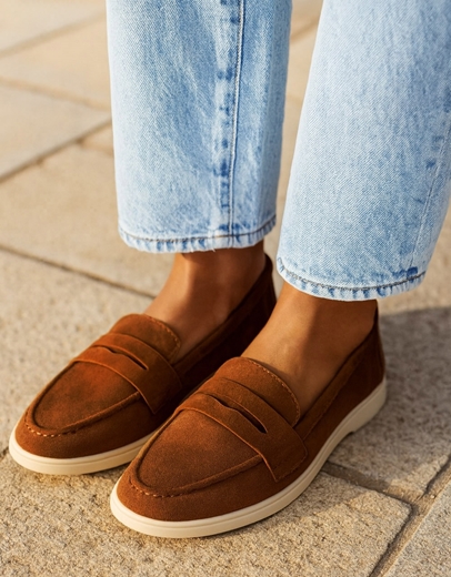 Εικόνα της Δερμάτινα loafers Ελληνικής κατασκευής με ανατομικό πάτο Καφέ