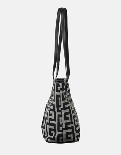 Εικόνα της Χειροποίητη τσάντα ώμου με μαίανδρο και διπλά λουράκια Μαύρο