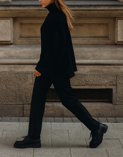 Εικόνα της Γυναικεία loafers με τρακτερωτή σόλα Μαύρο