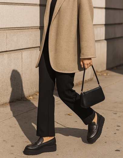 Εικόνα της Γυναικεία μονόχρωμα loafers με διπλή σολά Μαύρο