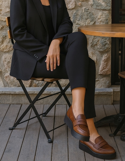 Εικόνα της Γυναικεία μονόχρωμα loafers με διπλή σολά Ταμπά