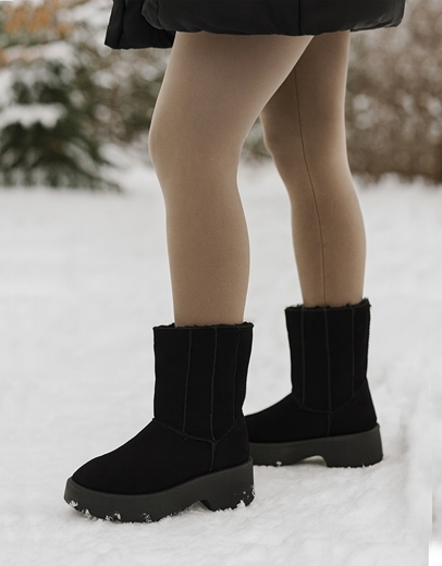 Εικόνα της Δίσολα suede μποτάκια με χαμηλό τακούνι Μαύρο