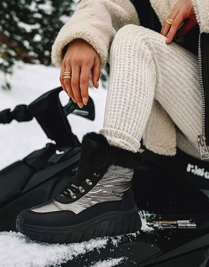 Εικόνα της Γυναικεία δίσολα μποτάκια με συνδιασμό υλικών Μαύρο