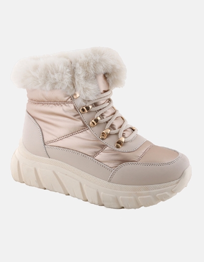 Εικόνα της Γυναικεία δίσολα μποτάκια με συνδιασμό υλικών Μπεζ