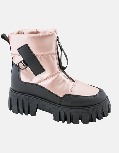 Εικόνα της Γυναικεία μποτάκια με συνδιασμό υλικών και φερμουάρ Μαύρο/Ροζ