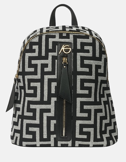 Εικόνα της Χειροποίητο σακίδιο πλάτης με μαίανδρο και φερμουάρ Μαύρο/Λευκό