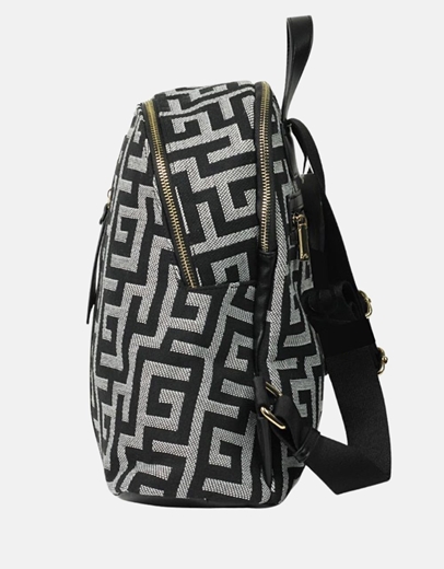 Εικόνα της Χειροποίητο σακίδιο πλάτης με μαίανδρο και φερμουάρ Μαύρο/Λευκό