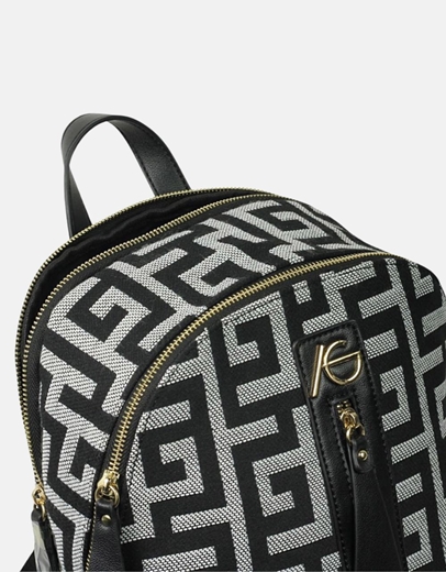 Εικόνα της Χειροποίητο σακίδιο πλάτης με μαίανδρο και φερμουάρ Μαύρο/Λευκό