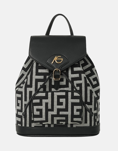 Εικόνα της Χειροποίητο σακίδιο πλάτης με μαίανδρο και μαγνητικό κλίπ Μαύρο/Λευκό