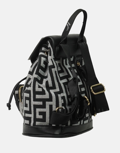 Εικόνα της Χειροποίητο σακίδιο πλάτης με μαίανδρο και μαγνητικό κλίπ Μαύρο/Λευκό