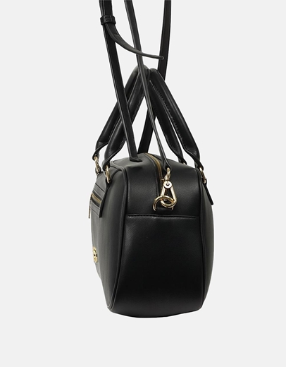 Εικόνα της Χειροποίητη τσάντα με μοτίβο μαιάνδρου και αποσπώμενο λουράκι Μαύρο