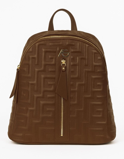 Εικόνα της Χειροποίητο σακίδιο πλάτης με μαίανδρο και φερμουάρ Καφέ