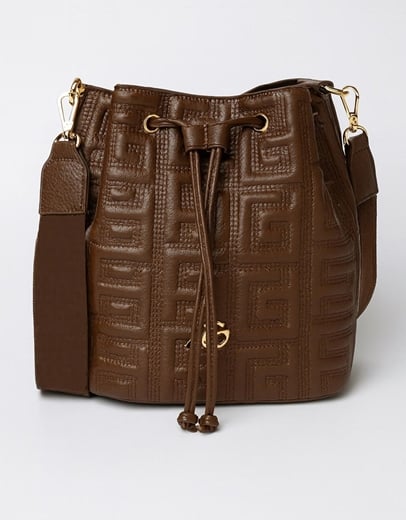 Εικόνα της Χειροποίητη τσάντα ώμου πουγκί μαίανδρος με κλιπ Καφέ