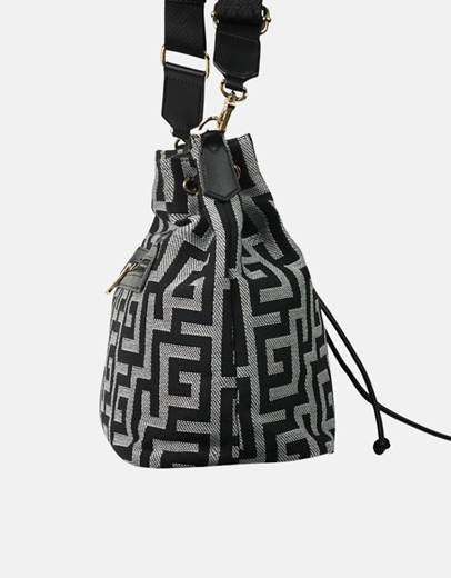 Εικόνα της Χειροποίητη τσάντα ώμου πουγκί μαίανδρος με κλιπ Μαύρο/Λευκό