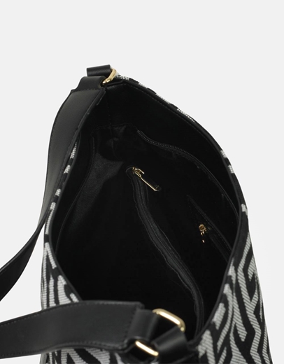 Εικόνα της Χειροποίητη τσάντα ώμου με μοτίβο μαιάνδρου Μαύρο/Λευκό