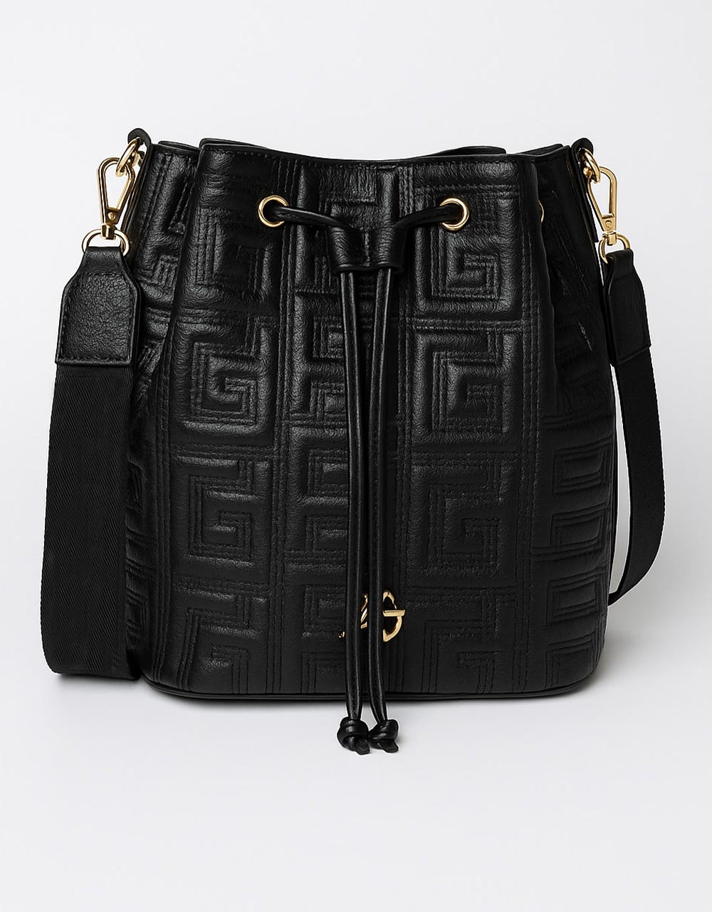 Εικόνα από Χειροποίητη τσάντα ώμου πουγκί μαίανδρος με κλιπ Μαύρο