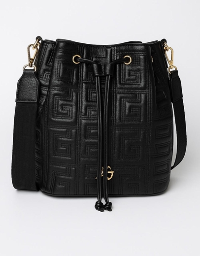 Εικόνα της Χειροποίητη τσάντα ώμου πουγκί μαίανδρος με κλιπ Μαύρο