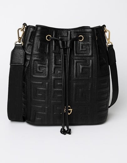 Εικόνα της Χειροποίητη τσάντα ώμου πουγκί μαίανδρος με κλιπ Μαύρο