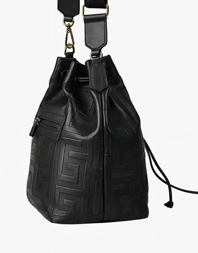 Εικόνα της Χειροποίητη τσάντα ώμου πουγκί μαίανδρος με κλιπ Μαύρο
