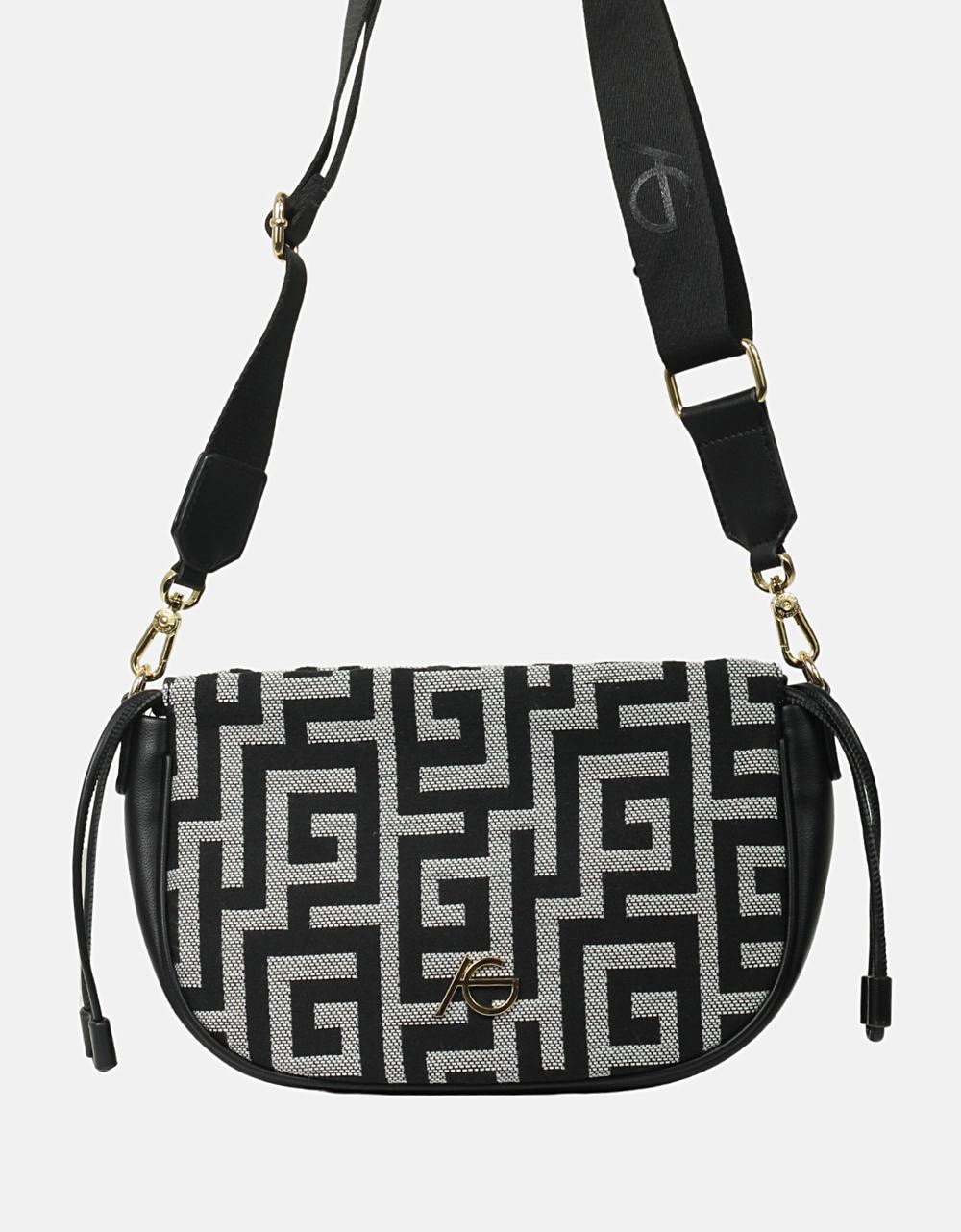 Εικόνα από Χειροποίητο τσαντάκι ώμου με μαίανδρο Μαύρο/Λευκό