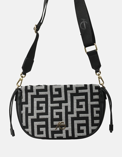 Εικόνα της Χειροποίητο τσαντάκι ώμου με μαίανδρο Μαύρο/Λευκό