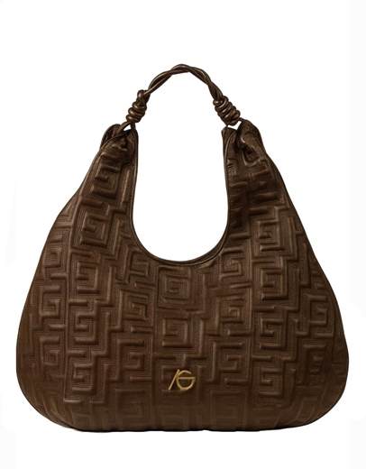 Εικόνα της Xειροποίητη τσάντα χειρός με μαίανδρο με ιδιαίτερο σχέδιο S Καφέ