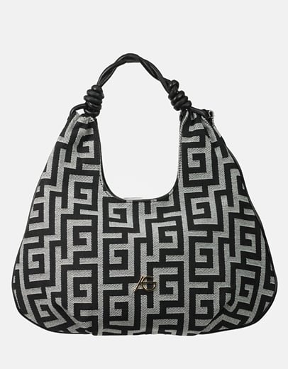 Εικόνα της Xειροποίητη τσάντα χειρός με μαίανδρο με ιδιαίτερο σχέδιο S Μαύρο/Λευκό