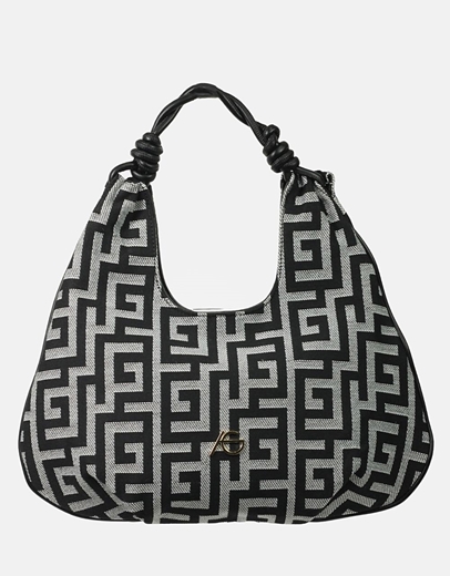 Εικόνα της Xειροποίητη τσάντα χειρός με μαίανδρο με ιδιαίτερο σχέδιο S Μαύρο/Λευκό