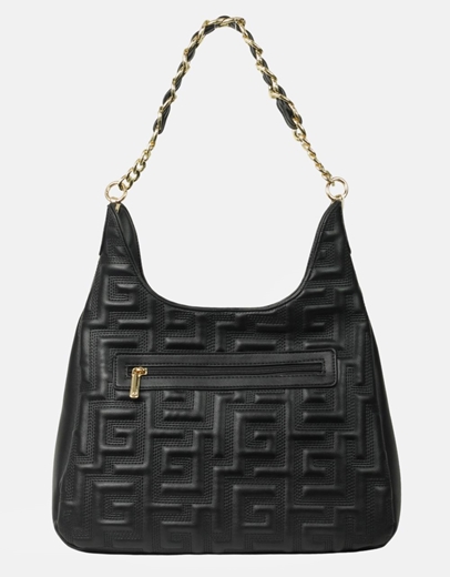 Εικόνα της Χειροποίητη τσάντα ώμου με μοτίβο μαιάνδρου και αλυσίδα Μαύρο