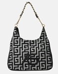 Εικόνα από Χειροποίητη τσάντα ώμου με μοτίβο μαιάνδρου και αλυσίδα Μαύρο/Λευκό