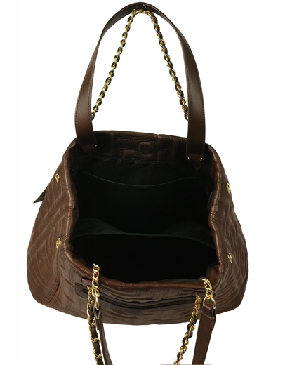 Εικόνα της Χειροποίητη τσάντα ώμου με διπλό λουράκι από αλυσίδα Καφέ