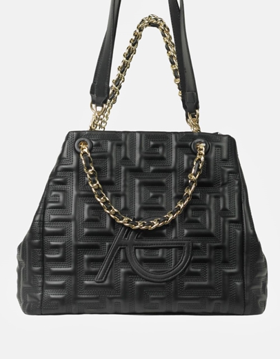 Εικόνα της Χειροποίητη τσάντα ώμου με διπλό λουράκι από αλυσίδα Μαύρο