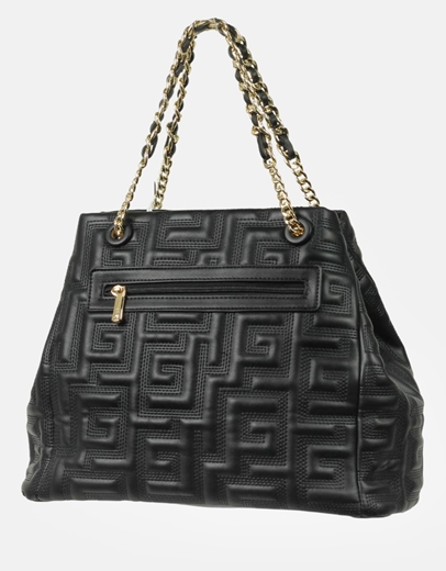 Εικόνα της Χειροποίητη τσάντα ώμου με διπλό λουράκι από αλυσίδα Μαύρο