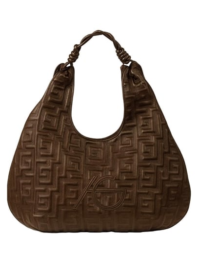 Εικόνα της Xειροποίητη τσάντα χειρός με μαίανδρο με ιδιαίτερο σχέδιο L Καφέ