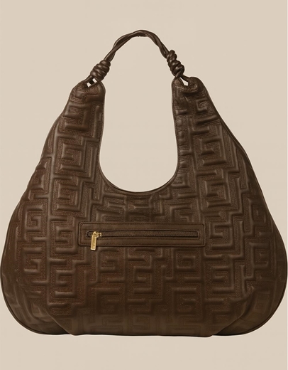 Εικόνα της Xειροποίητη τσάντα χειρός με μαίανδρο με ιδιαίτερο σχέδιο L Καφέ