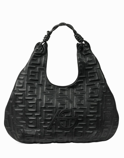 Εικόνα της Xειροποίητη τσάντα χειρός με μαίανδρο με ιδιαίτερο σχέδιο L Μαύρο