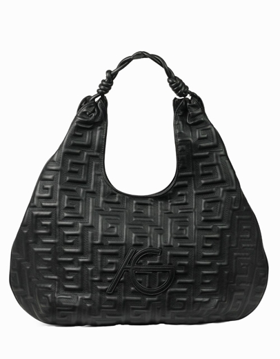 Εικόνα της Xειροποίητη τσάντα χειρός με μαίανδρο με ιδιαίτερο σχέδιο L Μαύρο