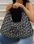 Εικόνα από Xειροποίητη τσάντα χειρός με μαίανδρο με ιδιαίτερο σχέδιο L Μαύρο/Λευκό