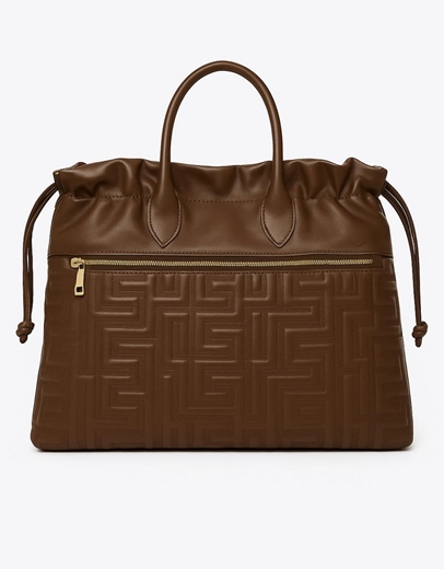 Εικόνα της Χειροποίητη τσάντα χειρός με μαίανδρο και ιμάντα ώμου Καφέ