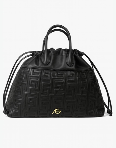 Εικόνα της Χειροποίητη τσάντα χειρός με μαίανδρο και ιμάντα ώμου Μαύρο