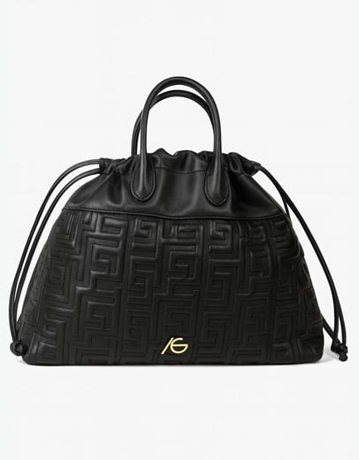 Εικόνα της Χειροποίητη τσάντα χειρός με μαίανδρο και ιμάντα ώμου Μαύρο