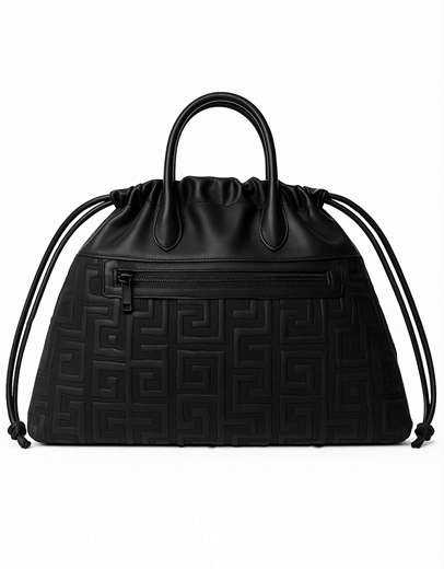 Εικόνα της Χειροποίητη τσάντα χειρός με μαίανδρο και ιμάντα ώμου Μαύρο