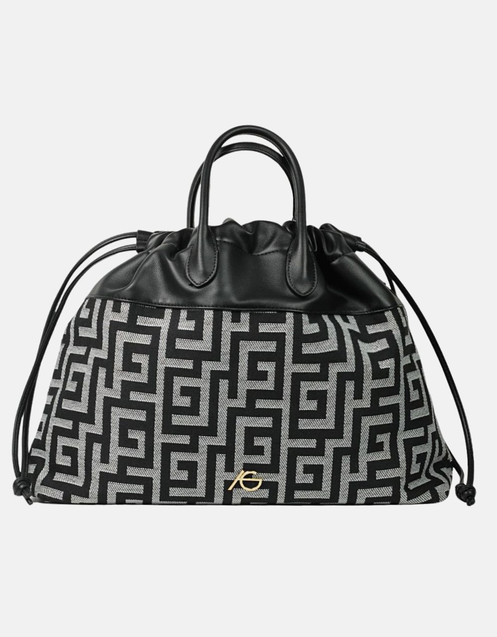 Εικόνα από Χειροποίητη τσάντα χειρός με μαίανδρο και ιμάντα ώμου Μαύρο/Λευκό