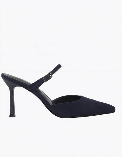 Εικόνα της Suede mules Ελληνικής κατασκευής σε μυτερή γραμμή Μπλε