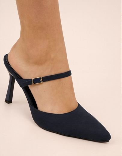 Εικόνα της Δερμάτινα suede mules Ελληνικής κατασκευής σε μυτερή γραμμή Μπλε