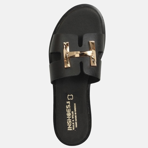 Εικόνα της Δερμάτινα σανδάλια Ελληνικής κατασκευής με μεταλλική αγκράφα Μαύρο