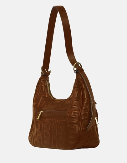 Εικόνα της Χειροποίητη τσάντα ώμου με μαίανδρο και εξωτερική θήκη Καφέ